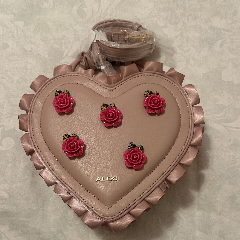 Aldo Pink Heart Bag with Floral Accents - Picture 2 of 5